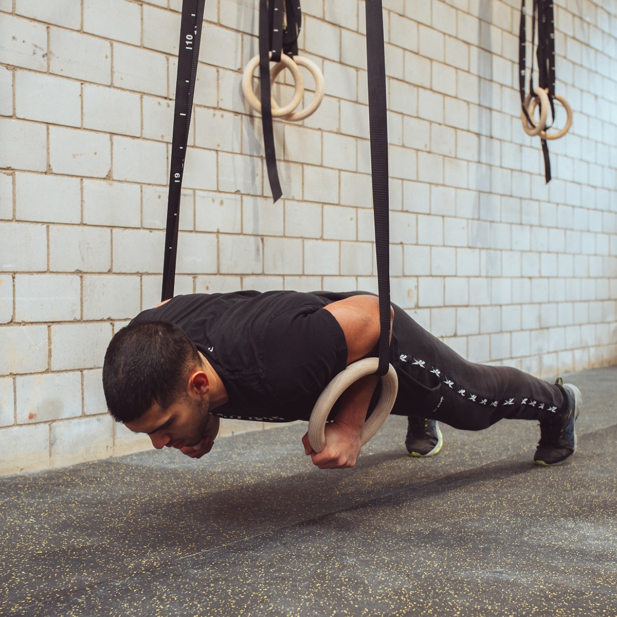 Anelli da ginnastica crosstraining in legno 32mm cinghie regolabili 8 1