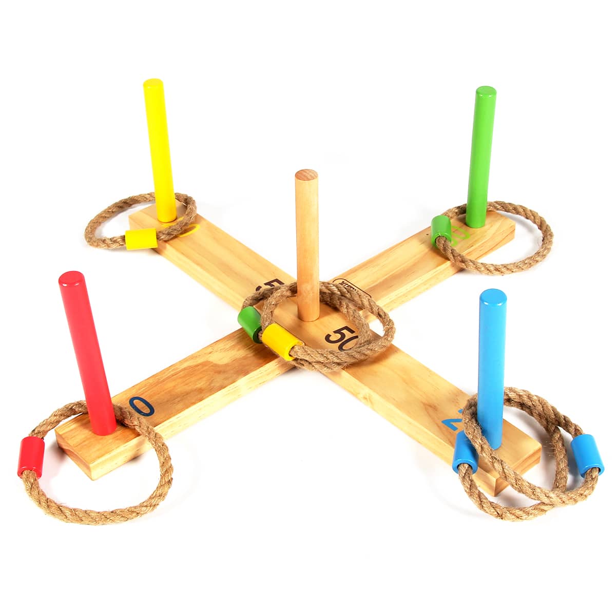 Jogo de atirar anéis de madeira com 5 cavilhas Jogo de atirar anéis de madeira com 5 cavilhas