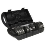 Set van 15kg rubberen schijven en O 25mm chromen staven 4 1