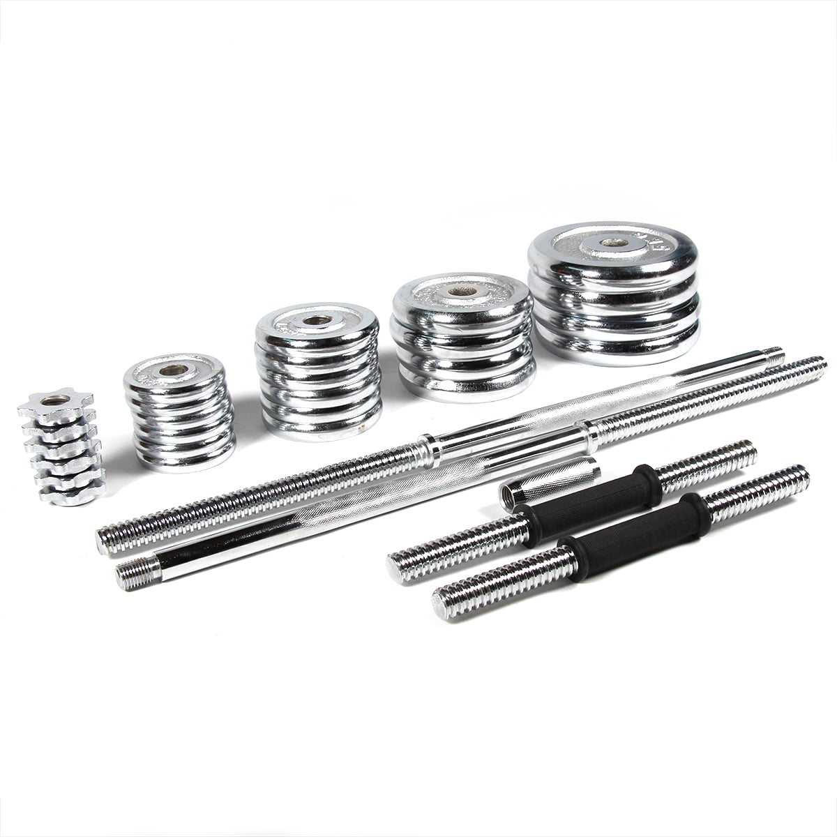 Set di dischi in gomma da 50 kg e barre cromate con foro da 25 mm