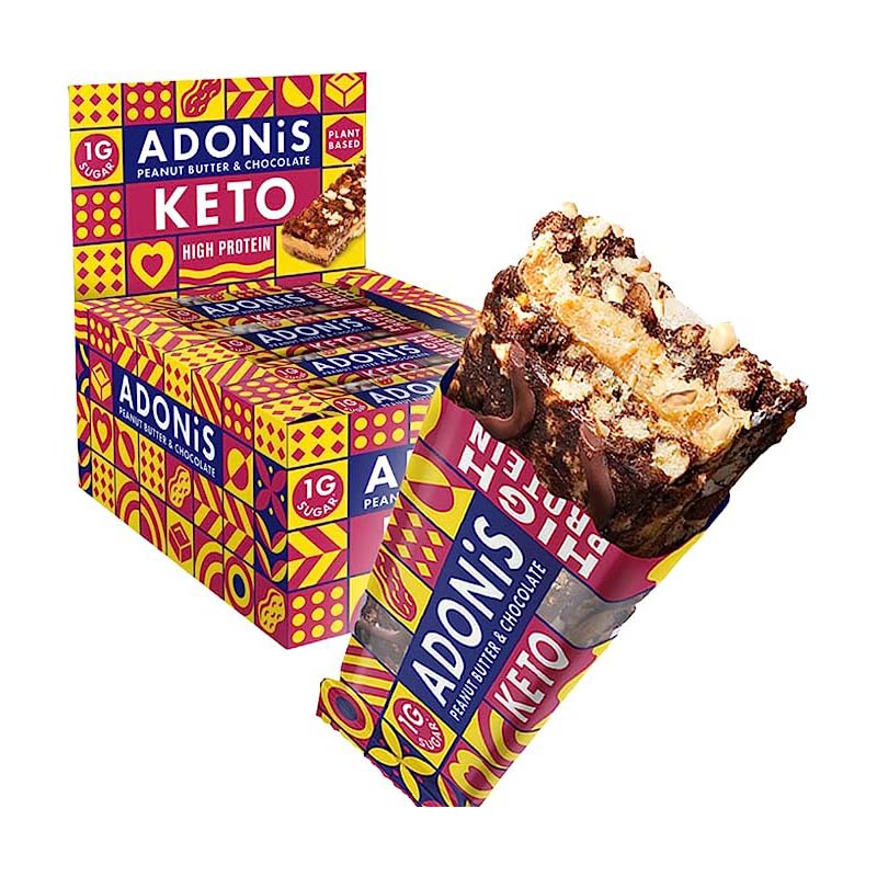 Barretta Keto ad alto contenuto proteico 45g Adonis (confezione da 16) Burro di Arachidi