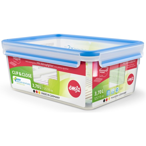 Clip Close hermetically sealed food tin with drip tray 3.7L Emsa 43555