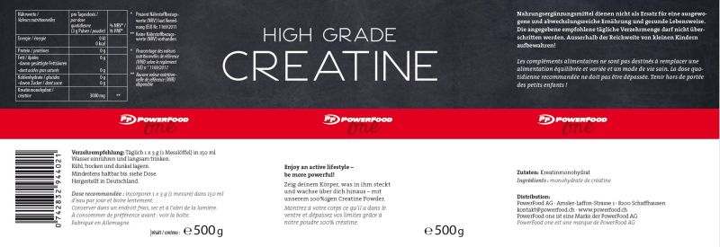 Ingredients High Grade Creatine 500g Powerfood One