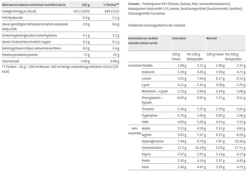 Valeursnutritrives Vegan Protein 480g Sponser Chocolat